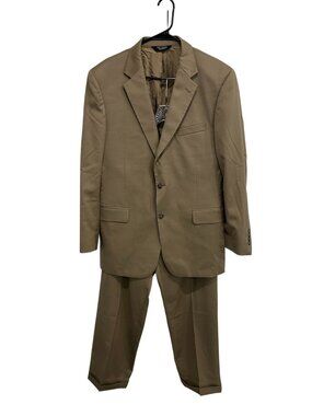 Jos A Bank 36 Mens Tan Two-Piece Suit Blazer Notch Lapel Pleated Pants Old Money